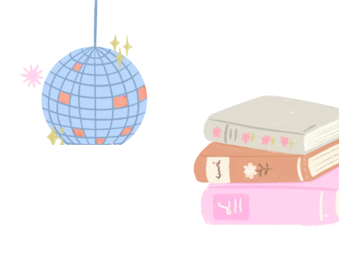 Discokugel und Bücherstapel